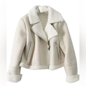 Leather and shearling cream warm jacket